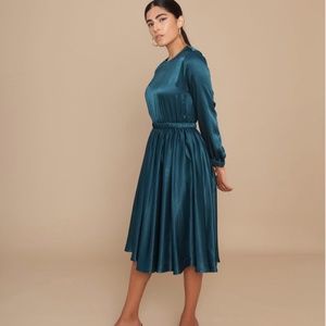 Satin waist defining dress turquoise blue satin